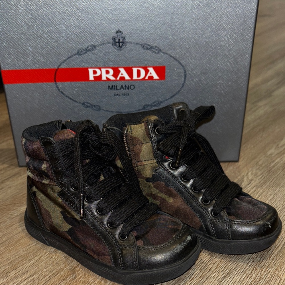 Prada Kids Black and Brown Camouflage Sneakers